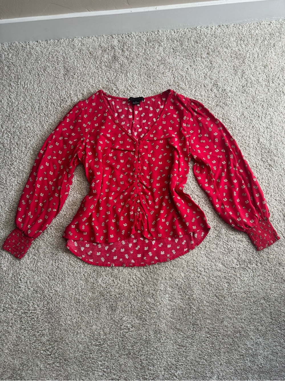 Sanctuary Red Floral Ruched Peplum Blouse